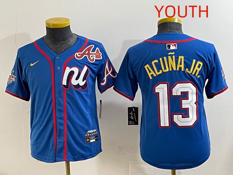 Youth 2025 Atlanta Braves #13 Acuna jr Blue All star Nike MLB Jersey style 3->youth mlb jersey->Youth Jersey